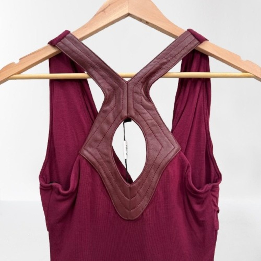 NEW Sky Burgundy Cowl Neck Leather Racerback Sleeveless Top Small